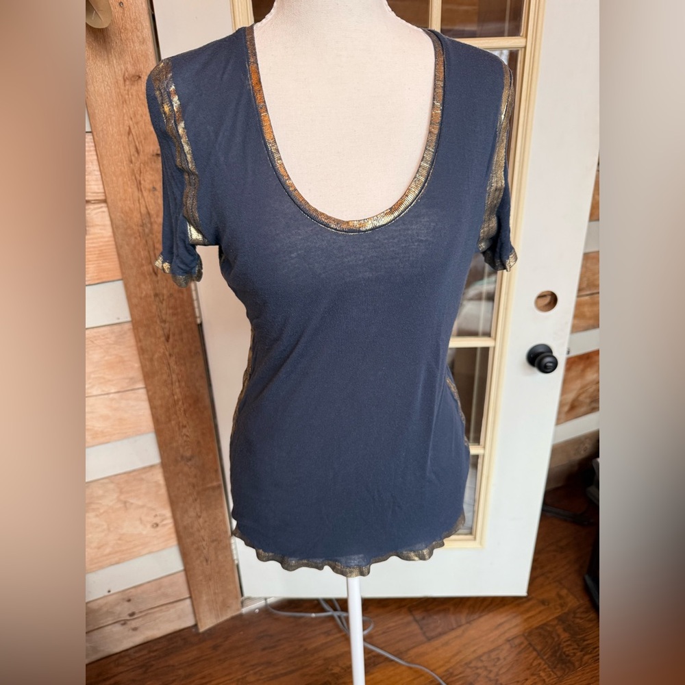Zadig & Voltaire Midnight Blue Tee with Gold Trim